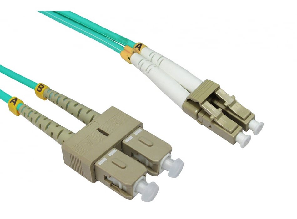 RS PRO LC to SC Duplex Multi Mode OM4 Fibre Optic Cable, 3mm, Light Blue, 10m