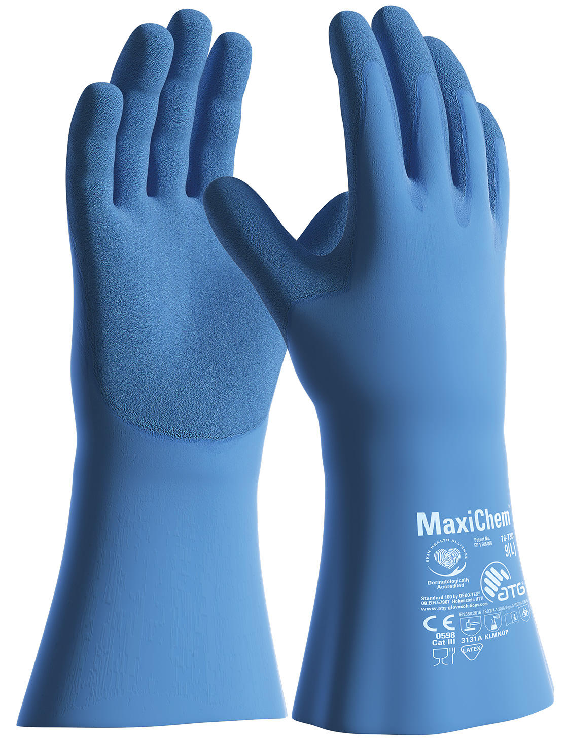 ATG MaxiChem with TRItech Blue Nylon, Spandex Nylon, Spandex Glove, Size 11, Latex, Natural Rubber Coating