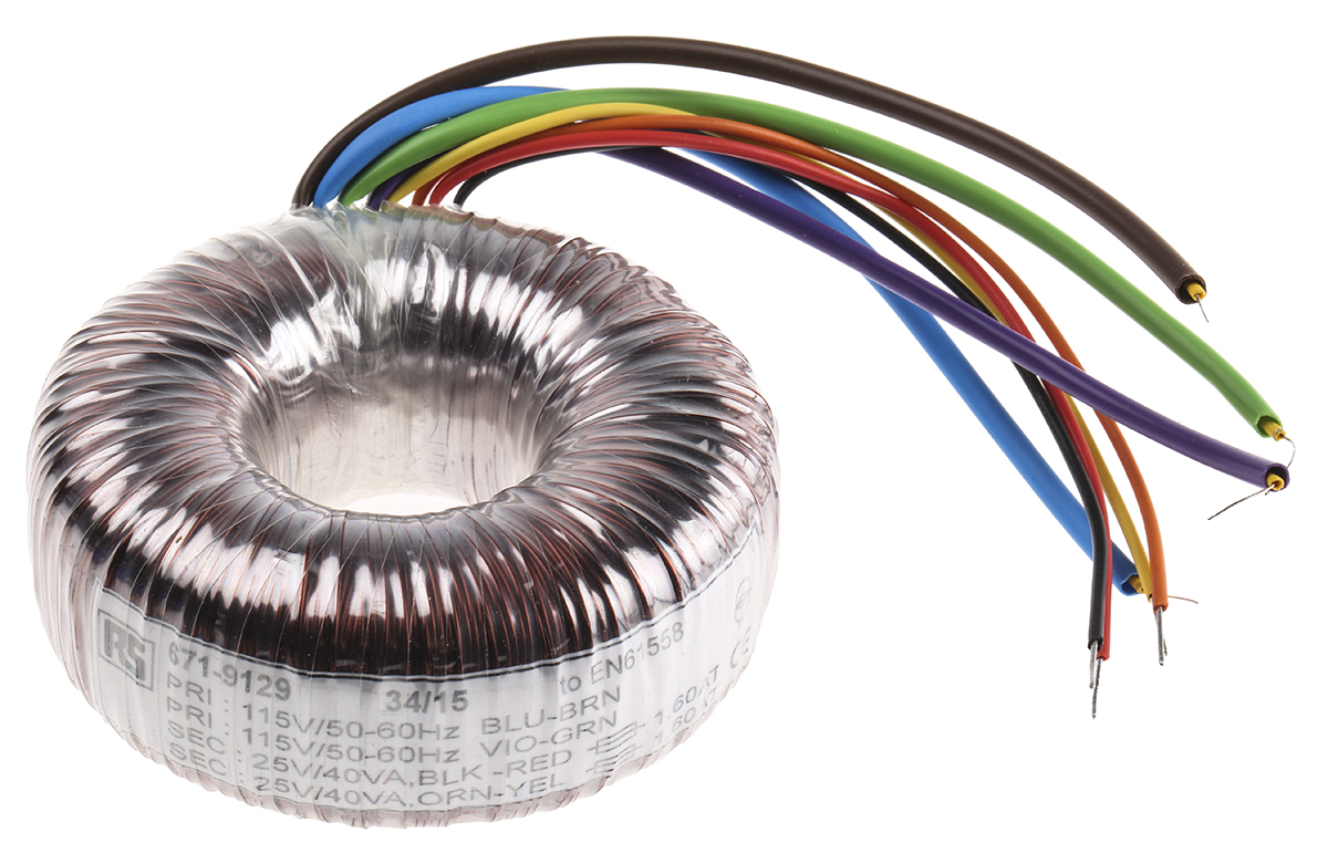 RS PRO 115 V ac, 230 V ac, 2 x 25V ac Toroidal Transformer, 80VA 2 Output