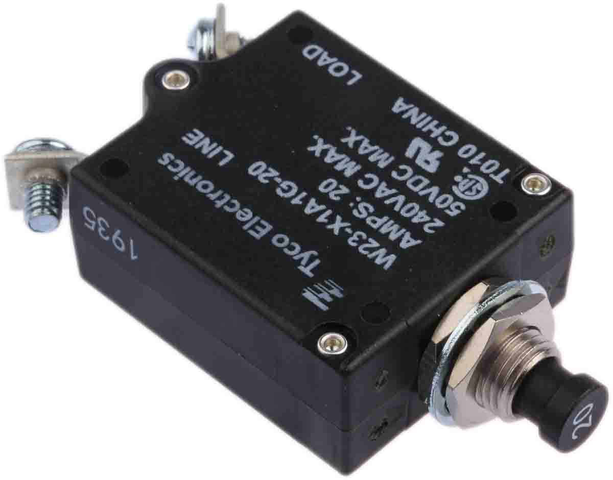 TE Connectivity Thermal Circuit Breaker - W23  Single Pole 50 V dc, 250V ac Voltage Rating, 20A Current Rating