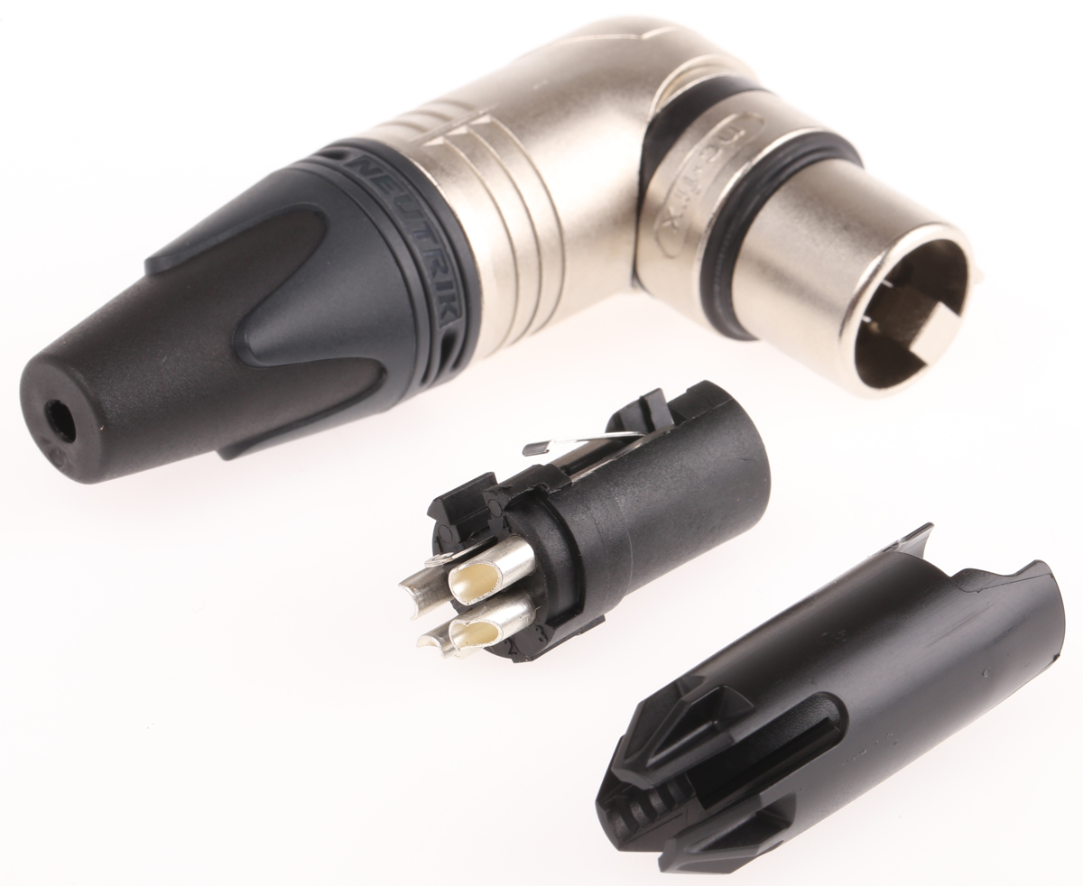 Neutrik Cable Mount XLR Connector, Right Angle, Female, 50 V ac, 4 Way, Silver over Nickel Plating