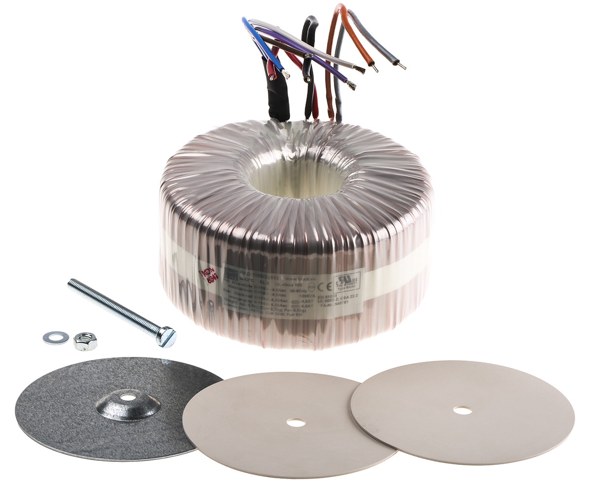 Block 115 V ac, 230 V ac, 2 x 115V ac Toroidal Transformer, 1000VA 2 Output