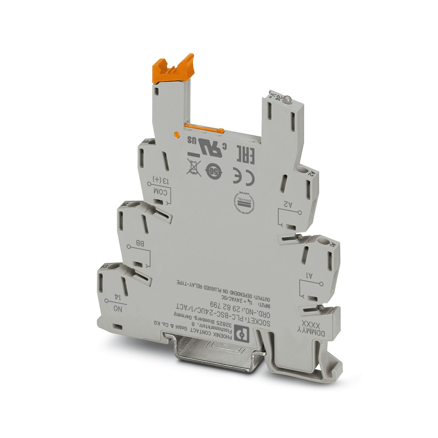 Phoenix Contact 1 Pin 24V ac/dc DIN Rail Relay Base