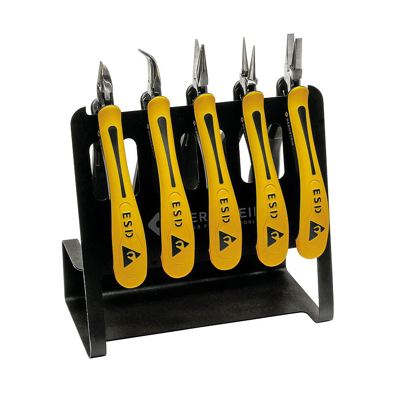 Bernstein 3-650-V 5-Piece Plier Set, Angled, Bent, Flat, Straight Tip, ESD, 120 mm Overall