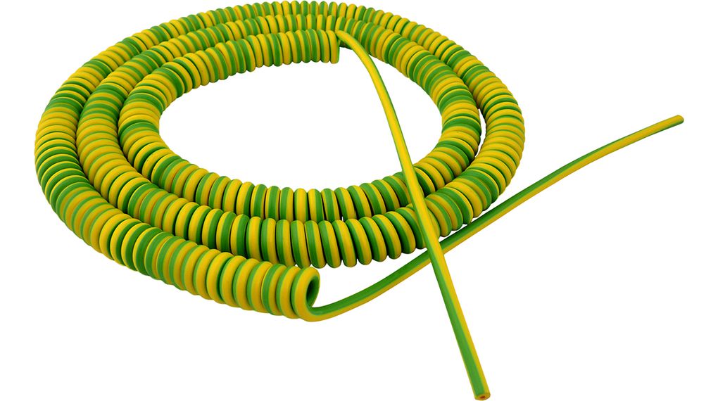 TBS de Buck B.V. Spiral Cable 2.5 mm² 1 Core Power Cable, Green/Yellow Polyurethane PUR, 3.5m