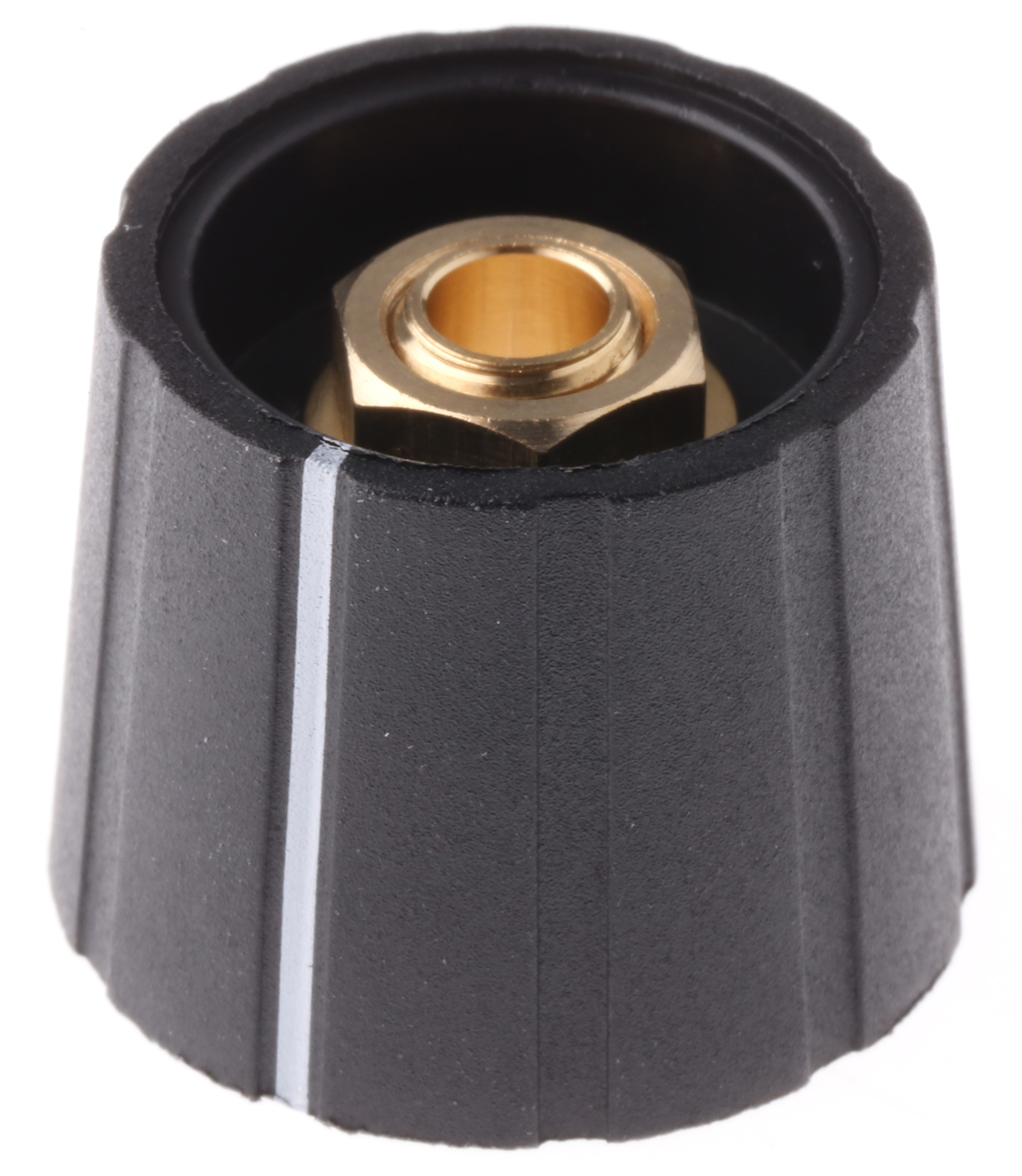 Sifam 21.5mm Black Potentiometer Knob for 6.35mm Shaft Splined, S211 250BK