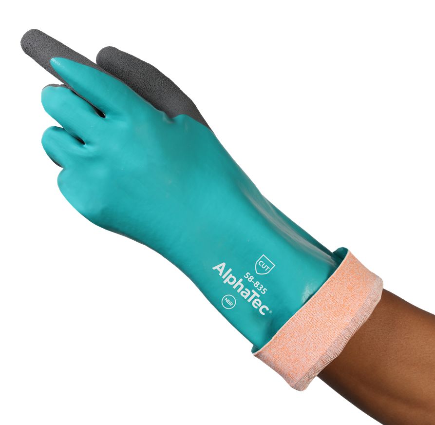 Ansell AlphaTec 58835 Grey HPPE, Nylon, Yarn HPPE, Nitrile, Nylon, Yarn Chemical Resistant Gloves, Size 7, DC-DC Fast
