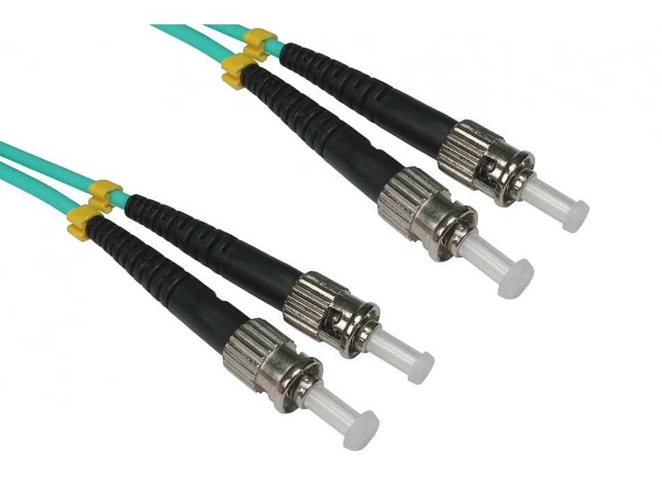 RS PRO ST to ST Duplex Multi Mode OM3 Fibre Optic Cable, 3mm, Light Blue, 1m