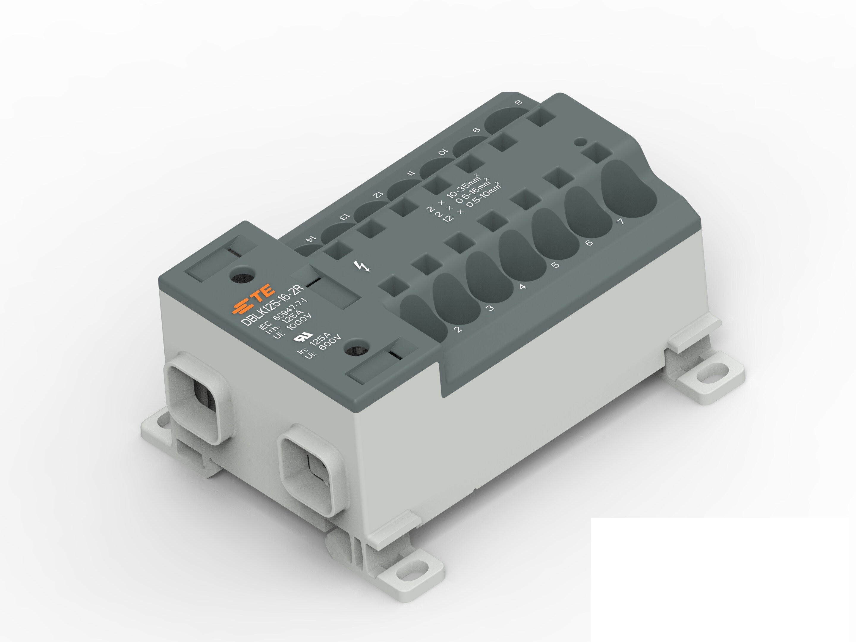 Distribution Block, 14 Way, 1.5 → 25mm², 85A, 1 kV, Black, Grey