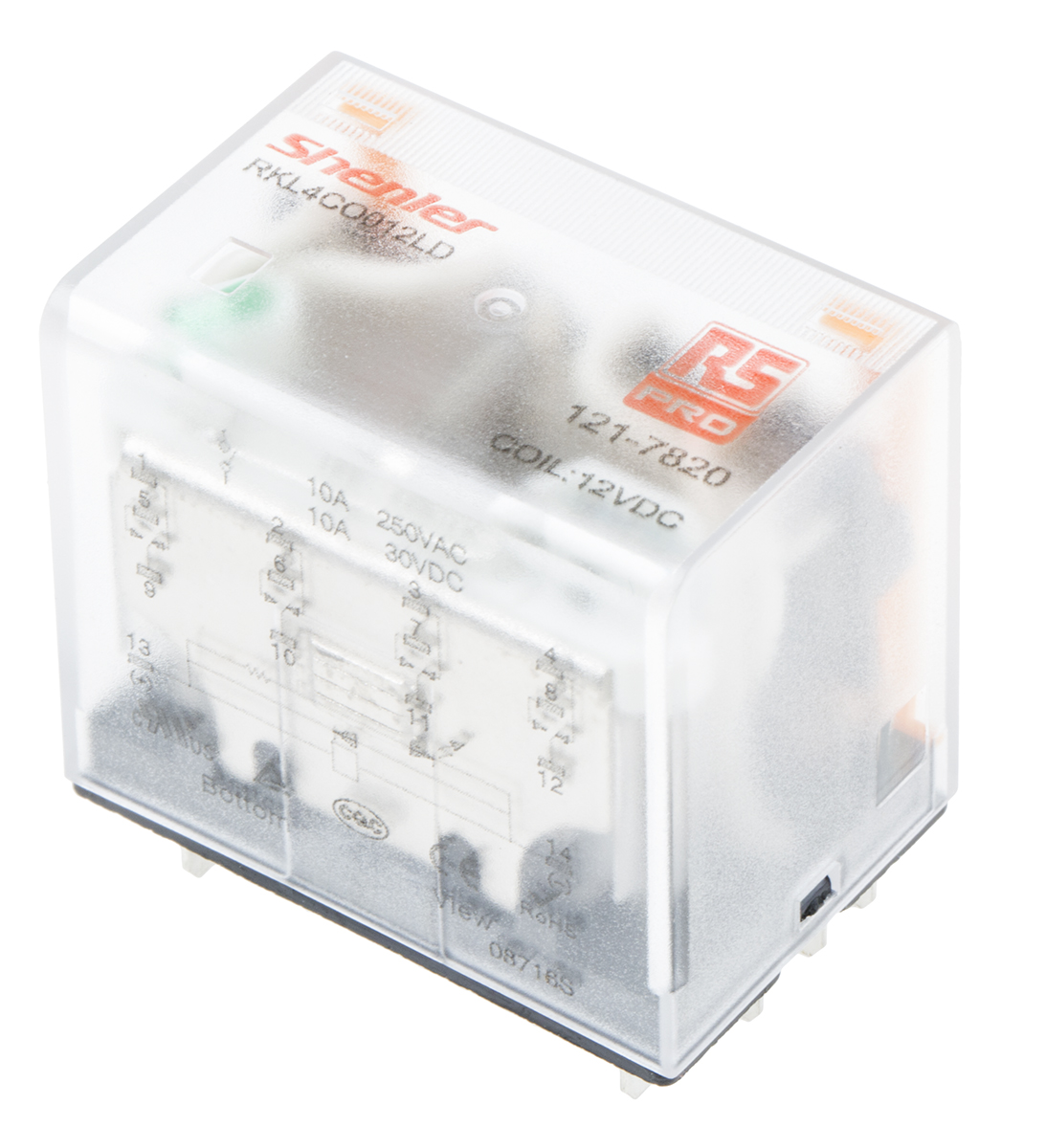 RS PRO Plug In Power Relay, 12V dc Coil, 10A Switching Current, 4PDT