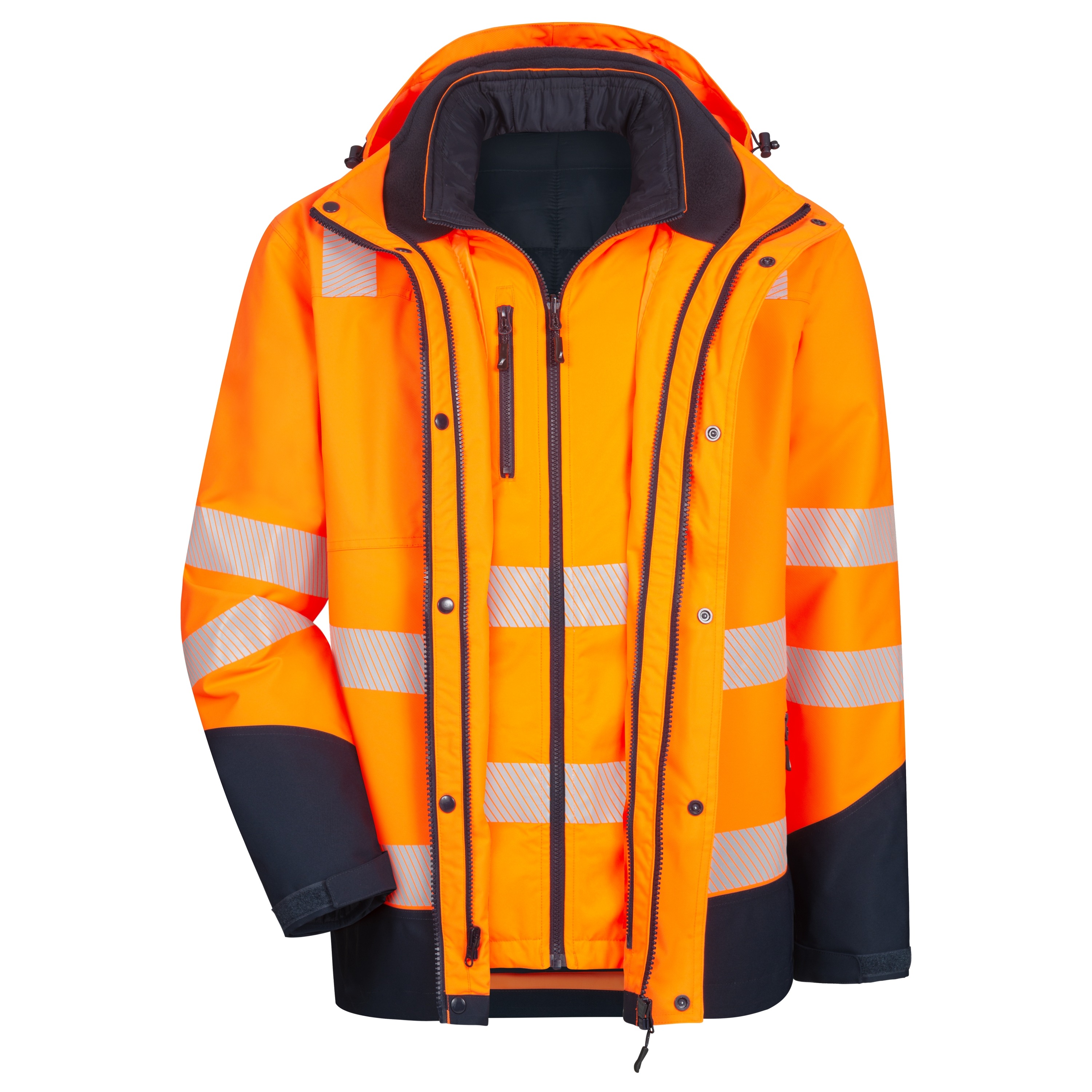 NITRAS SAFETY 7179 Fluorescent Orange-Navy Blue Unisex Hi Vis Jacket, M