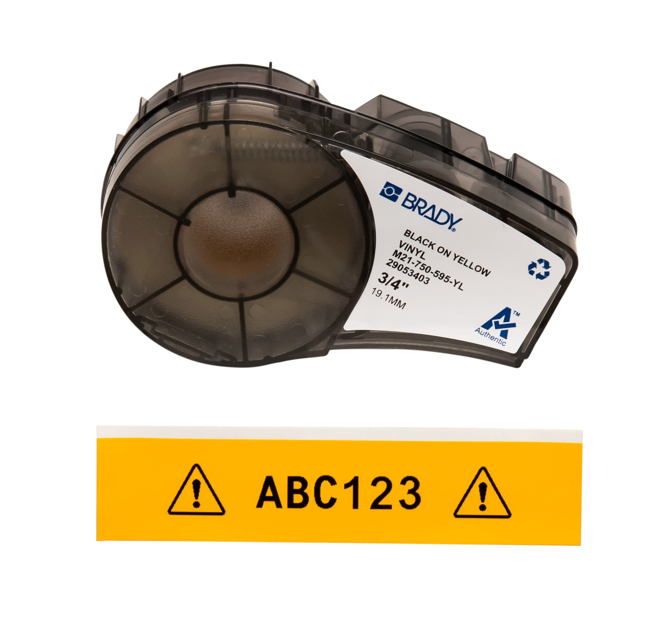 Brady B-595 Black on Black on Yellow Label Printer Tape, 6.4 m Length, 19.05 mm Width