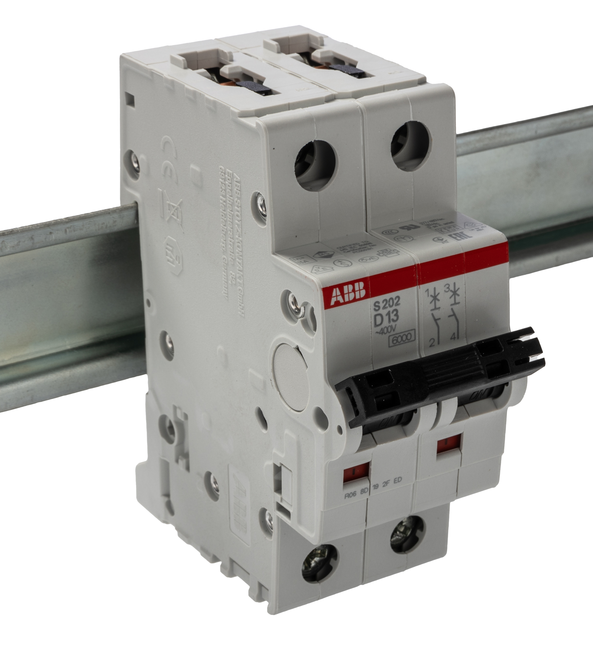 ABB System Pro M Compact S200 MCB, 2P, 13A Curve D, 400V AC, 125V DC, 10 kA Breaking Capacity