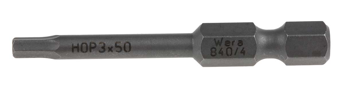 Wera Hexagon Screwdriver Bit, 3 mm Tip, 1/4 in Drive, Hex Drive, 50 mm Overall