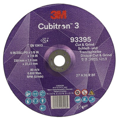 3M 93395 Ceramic Cutting Disc, 230mm x 3.8mm Thick, 36+ Grade, 10 in pack