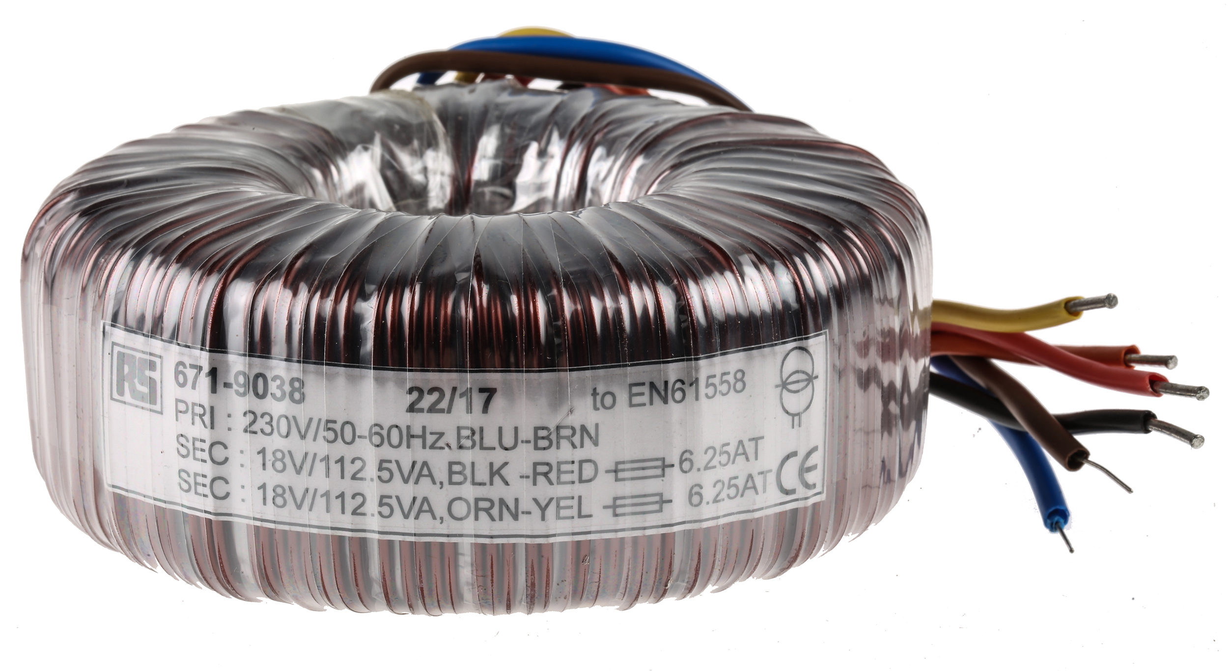 RS PRO 230V ac, 2 x 18V ac Toroidal Transformer, 225VA 2 Output