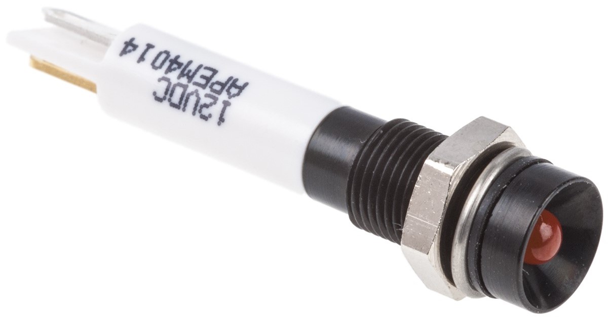 RS PRO Orange Panel Mount Indicator, 21.6 → 26.4V dc, 6mm Mounting Hole Size, IP67