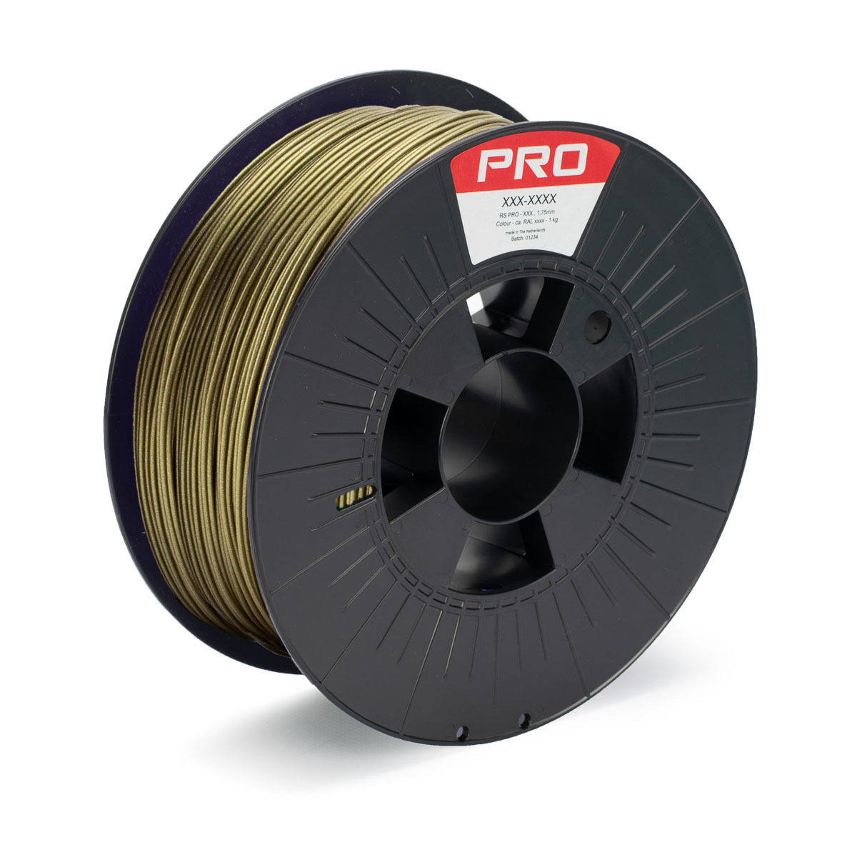 RS PRO 1.75mm Gold PLA 3D Printer Filament, 1kg