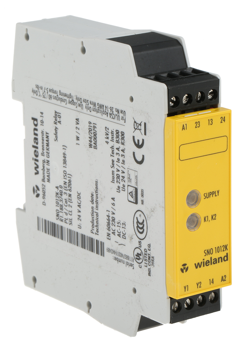 Wieland safeRELAY SNO 1012 Safety Relay 24V ac/dc, Single Channel 2 Safety Contacts