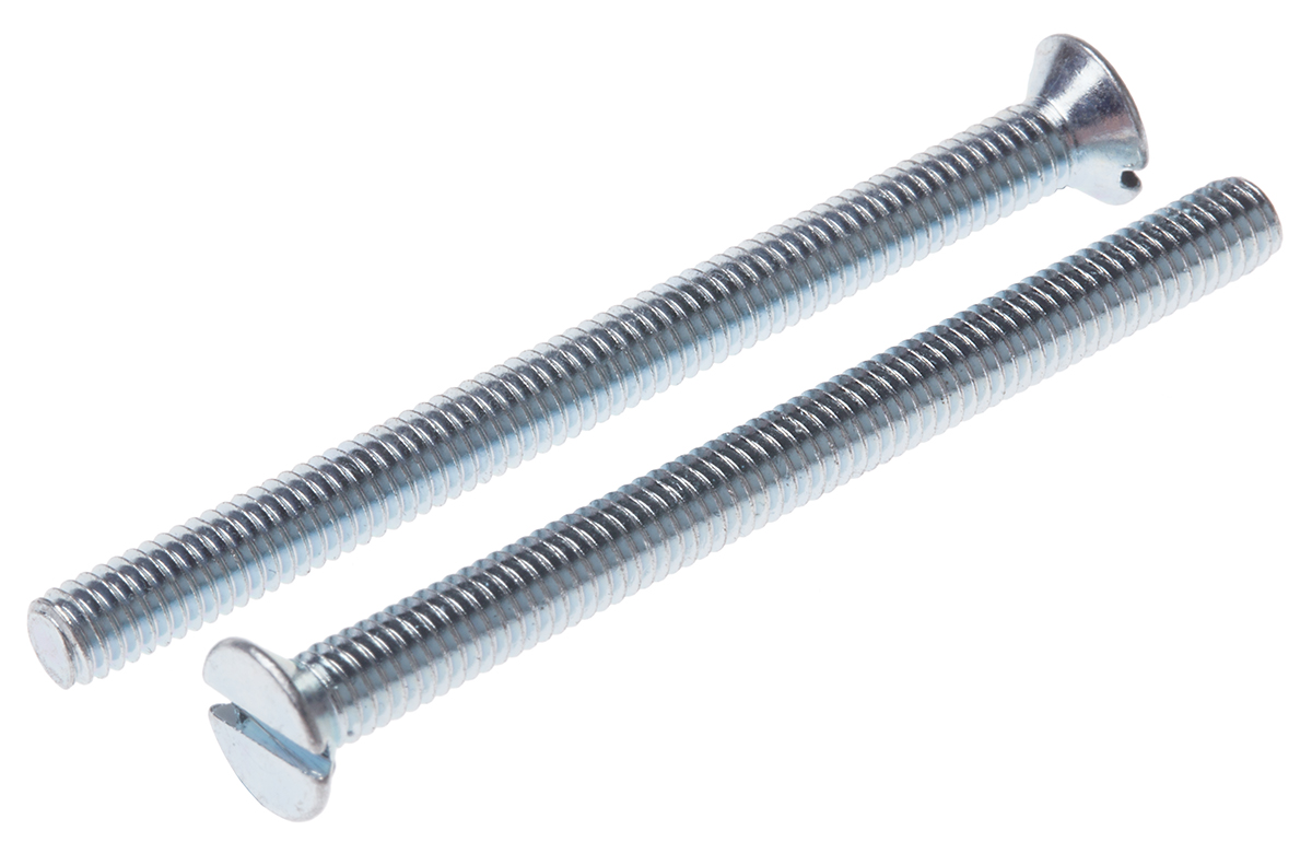 RS PRO Slot M4 Countersunk Steel Machine Screws DIN 963 x 50.0mm