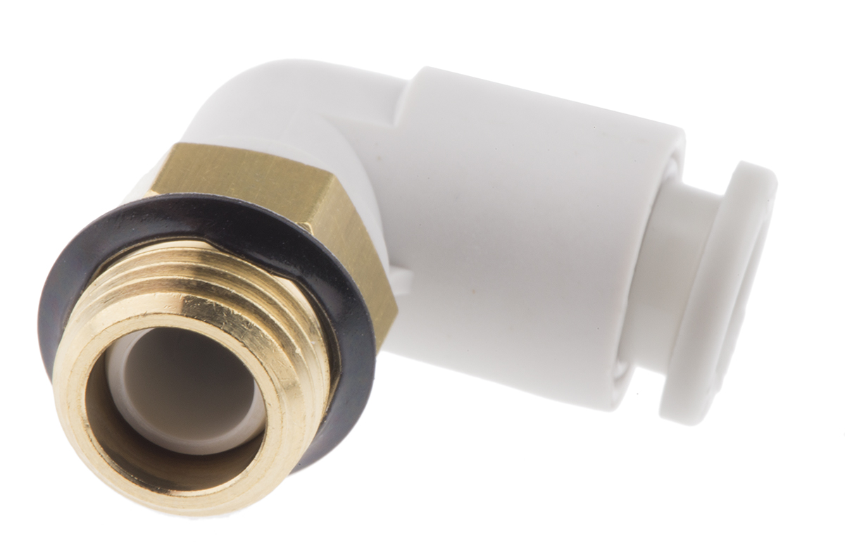 SMC KQ2 Series Elbow Threaded Adaptor, Uni 1/8 Male to Push In 6 mm, Threaded-to-Tube Connection Style