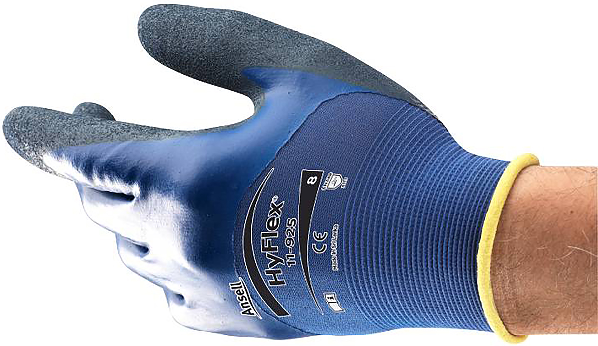Ansell HyFlex 11-925 Blue Nylon, Spandex Work Gloves, Size 8, Nitrile Coating