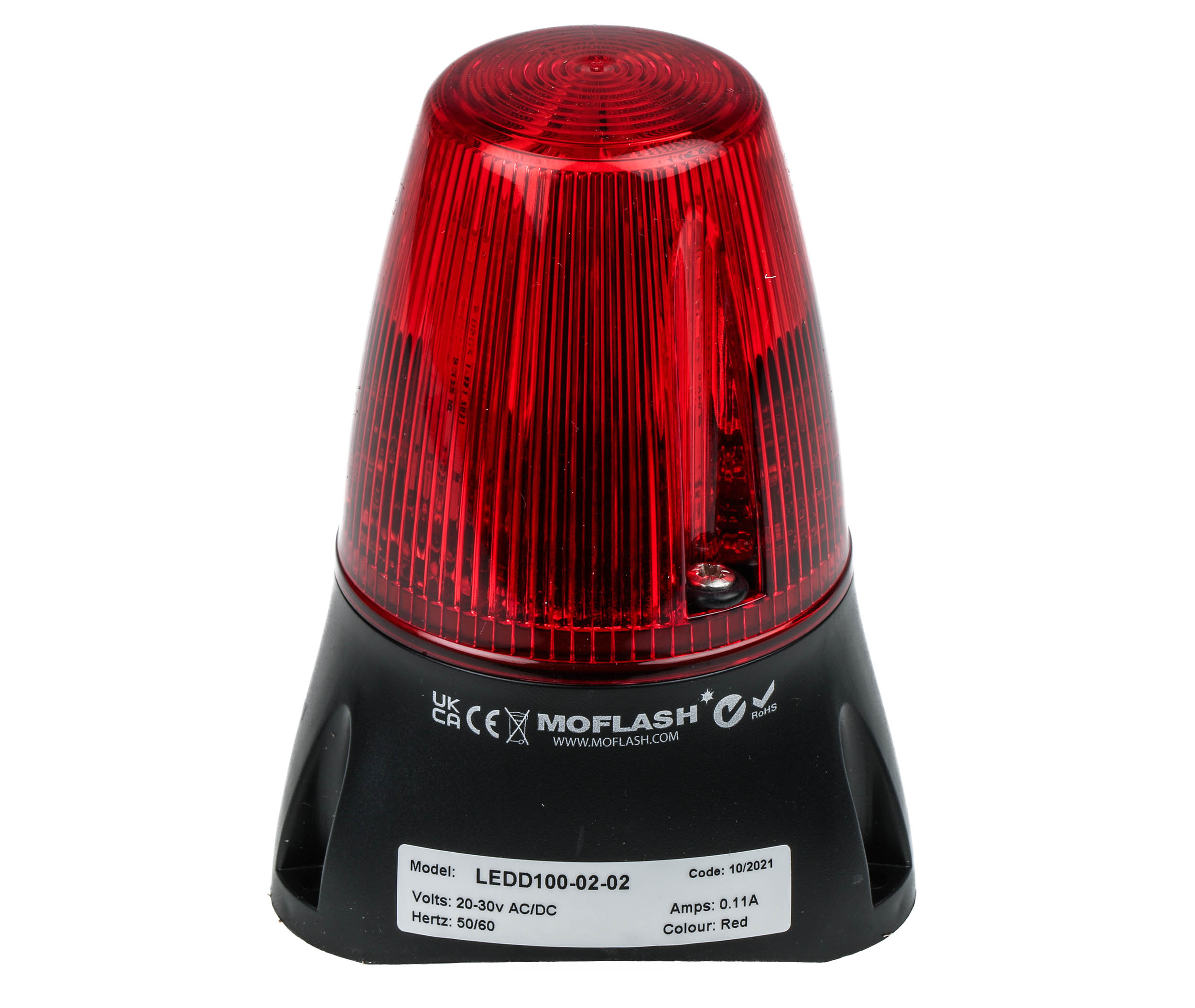 Moflash LEDD100 Series Red Flashing Beacon, 20 → 30 V ac/dc, Surface Mount, LED Bulb, IP65