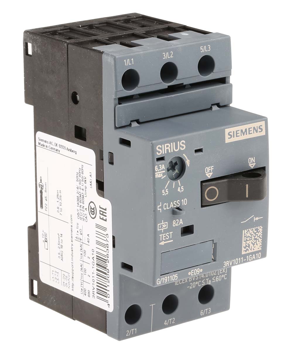 Siemens 4.5 → 6.3 A SIRIUS 3RV Motor Protection Circuit Breaker, 690 V