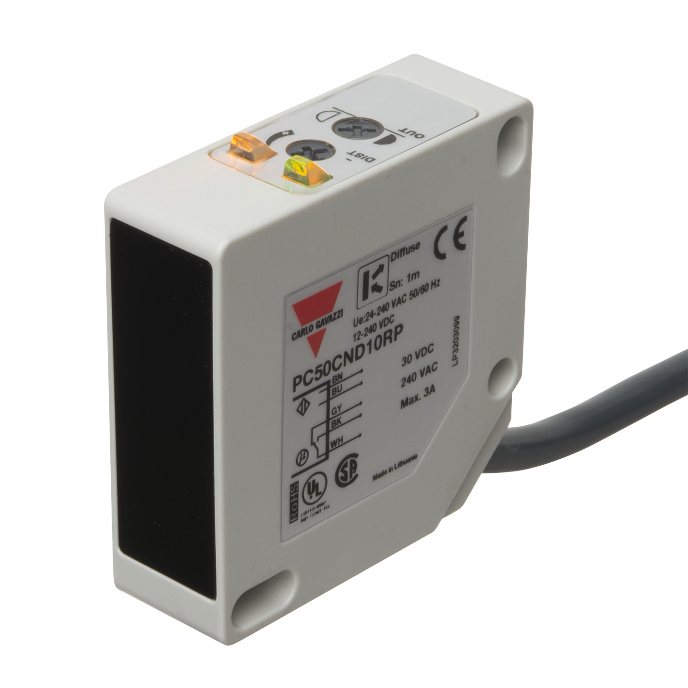 Carlo Gavazzi Diffuse Reflective Photoelectric Sensor, Rectangular Sensor, 10 → 2000 mm Detection Range