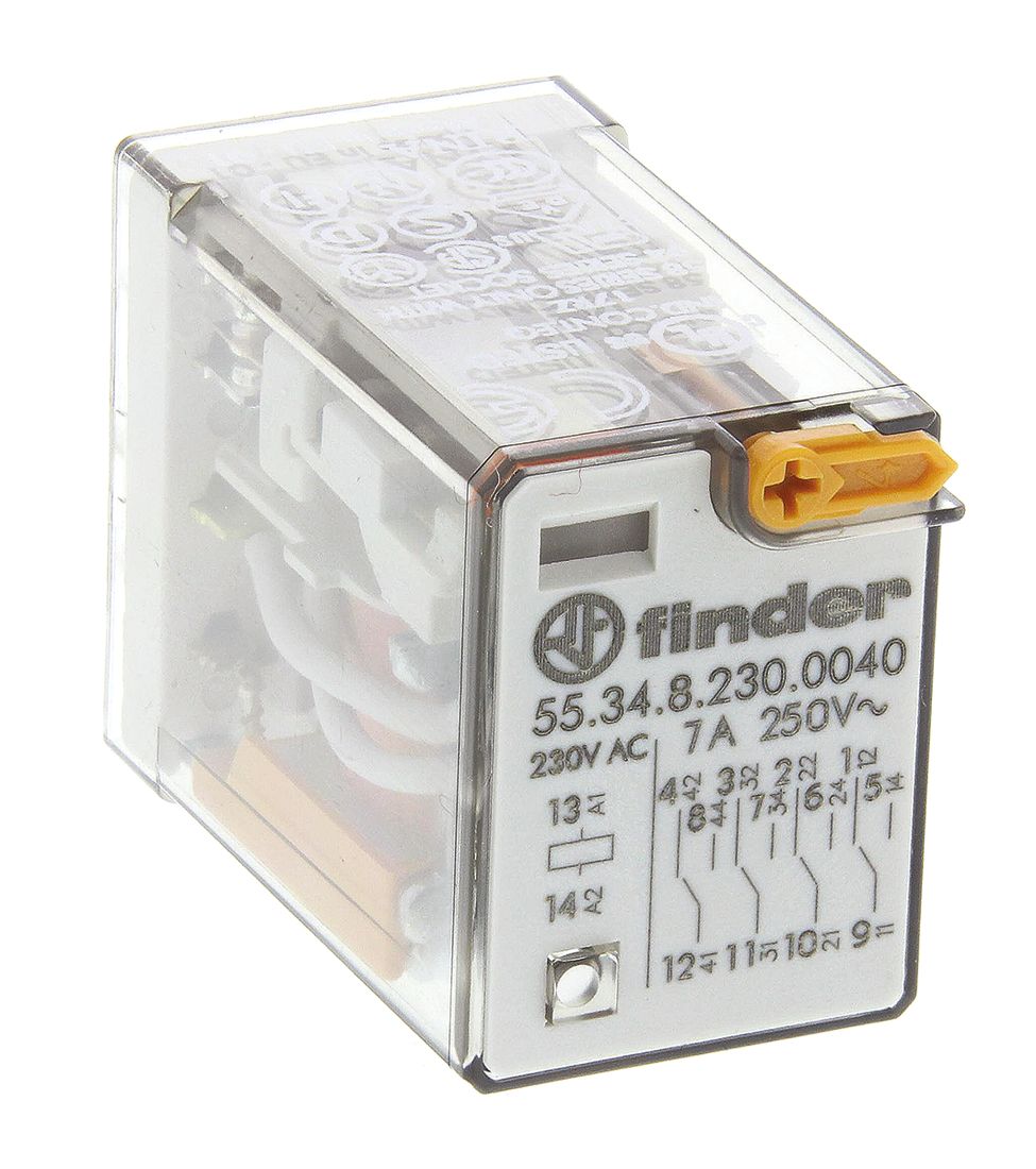 Finder Plug In Power Relay, 230V ac Coil, 7A Switching Current, 4PDT