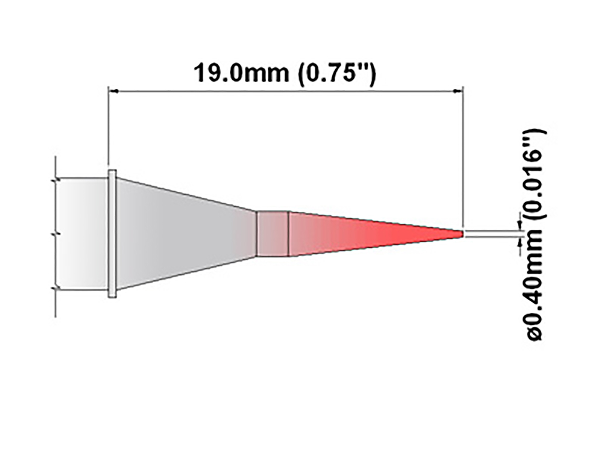 Thermaltronics 0.4 mm Straight Conical Soldering Iron Tip