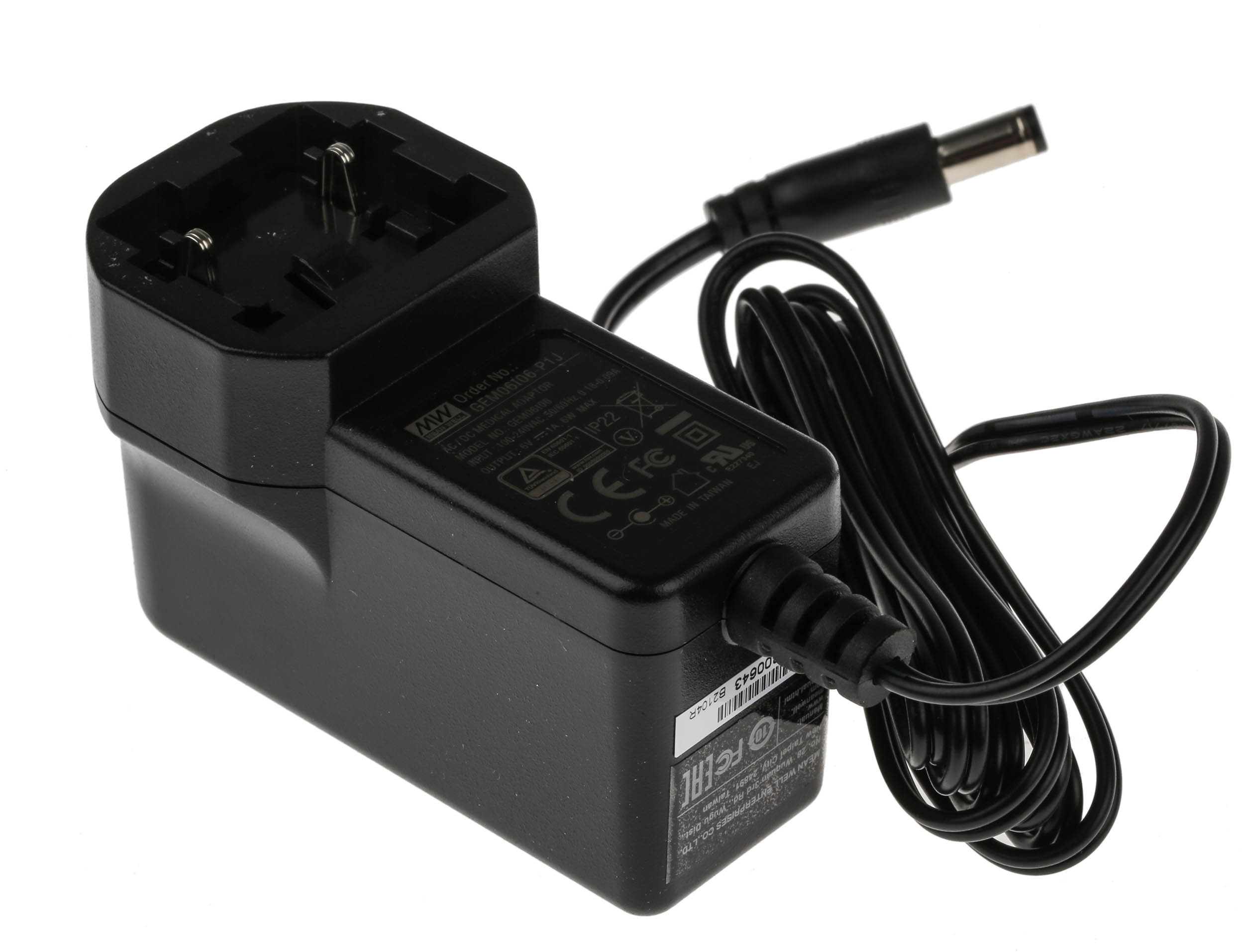 MEAN WELL 6W Plug-In AC/DC Adapter 6V dc Output, 1A Output
