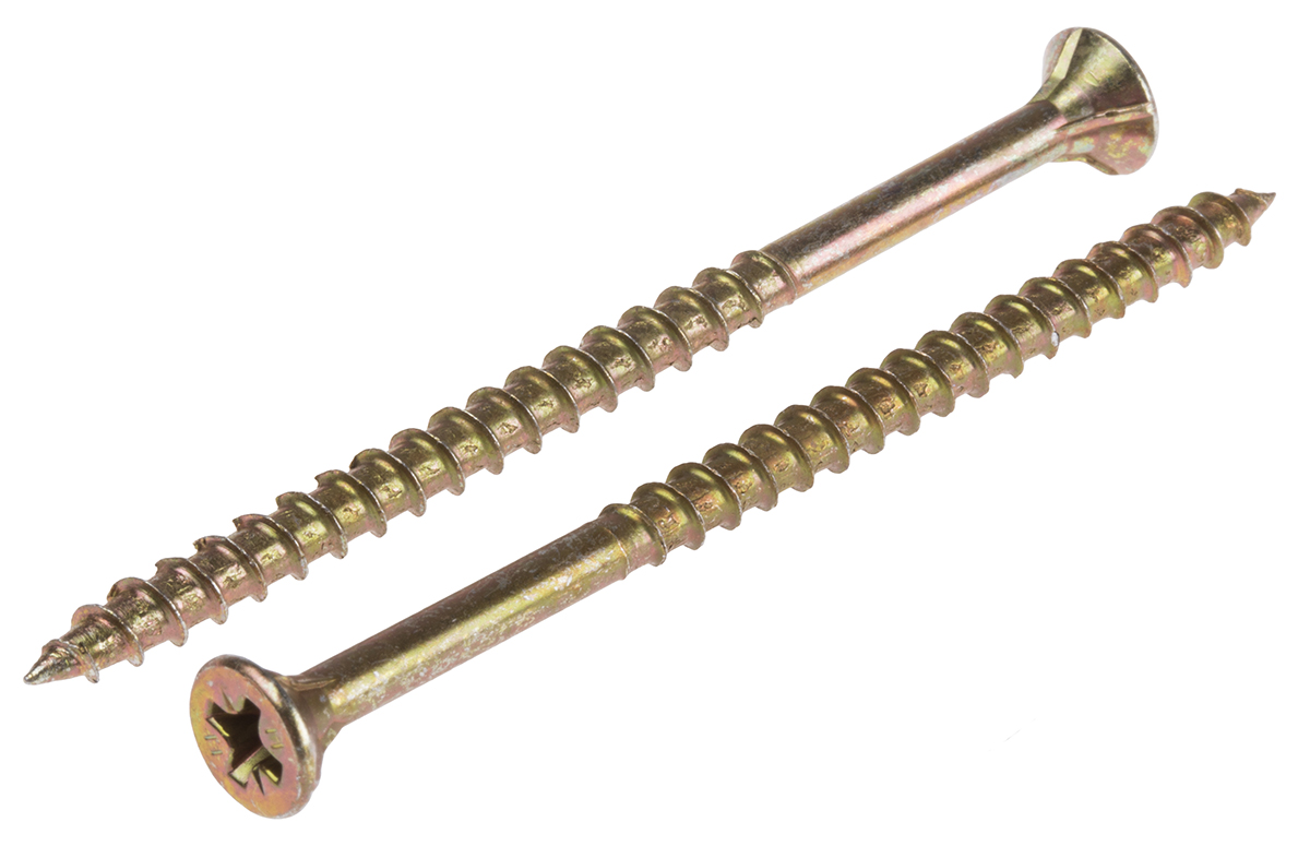 ULTI-MATE Pozisquare Countersunk Steel Wood Screw, Yellow Passivated, Zinc Plated, 4mm Thread, 70mm Length