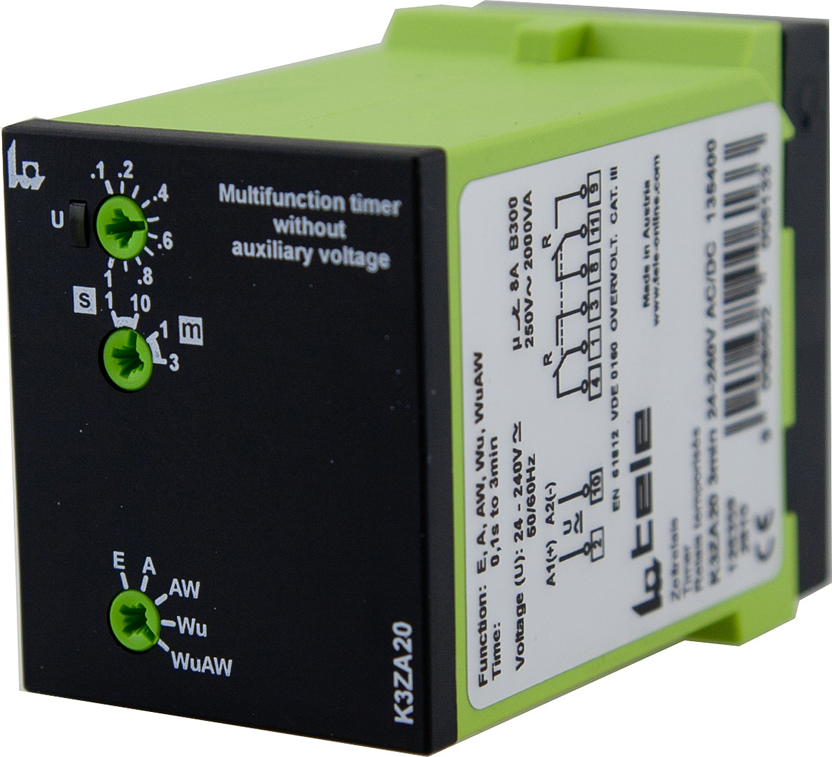 Tele K3ZA20 Series Plug In Timer Relay, 24 → 240V ac/dc, 2-Contact, 1 s → 3min, DPDT