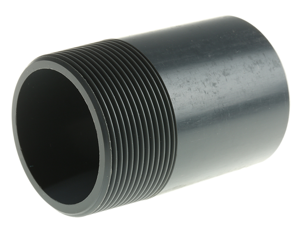 Georg Fischer Plastic Pipe Fitting, Straight Threaded Nipple, R 2in to Cement 2in