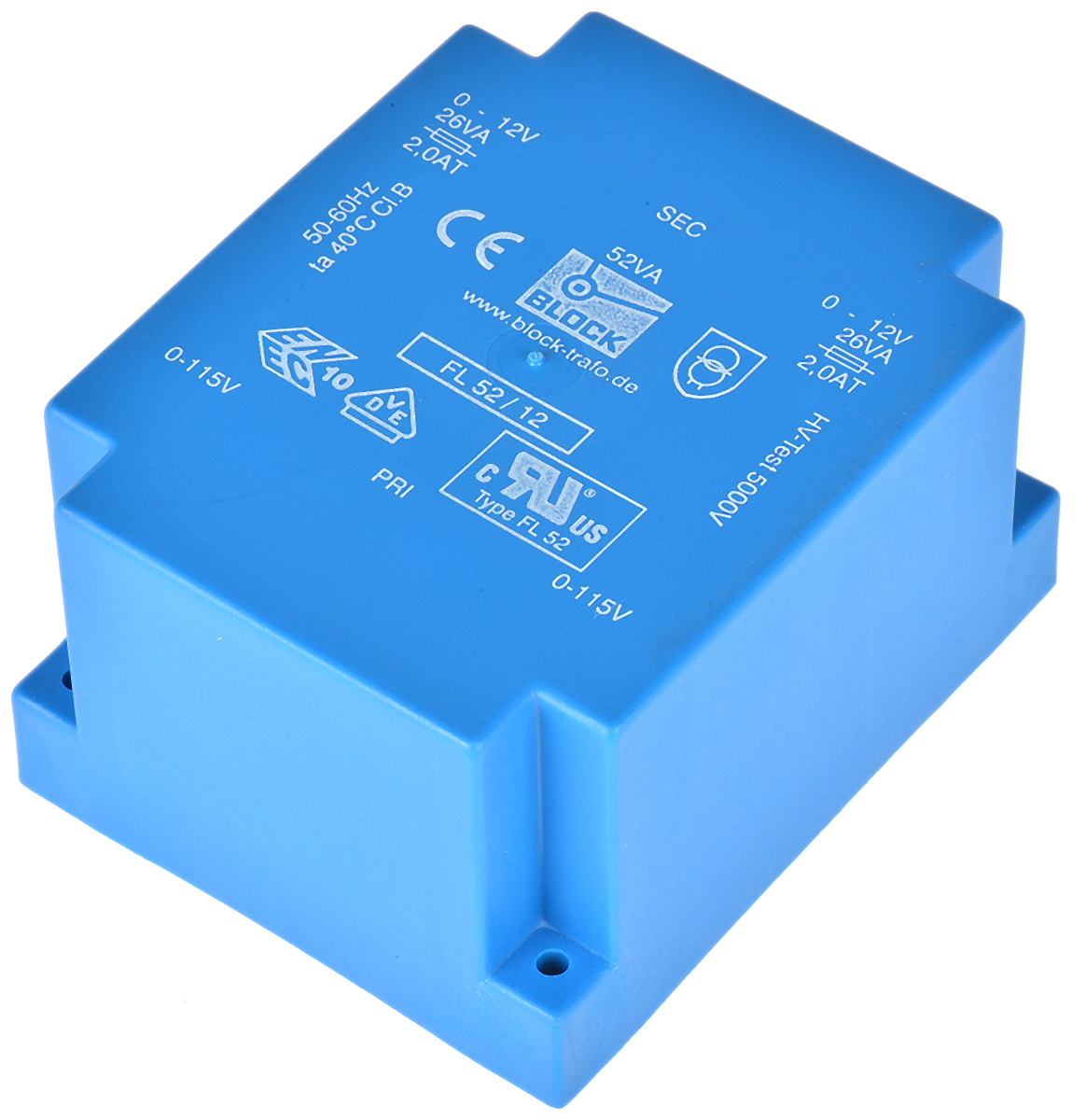 Block 12V ac 2 Output Through Hole PCB Transformer, 52VA