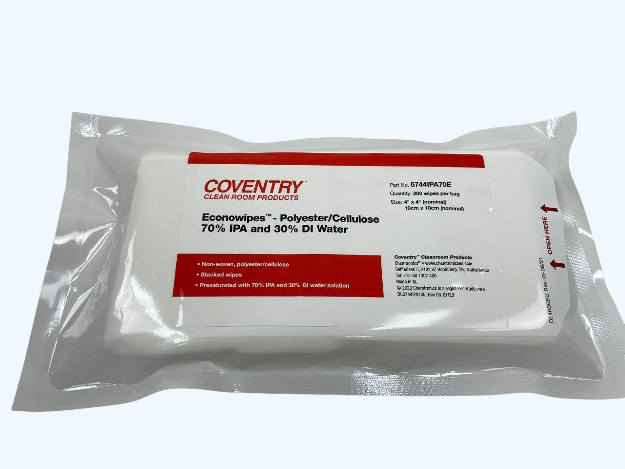 Chemtronics Coventry Econowipes Wet Cleaning Wipes, Bag of 200, 100 x 100mm