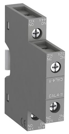 ABB Auxiliary Contact, 2 Contact, 1NC + 1NO, Side Mount, S200M CAL4-11