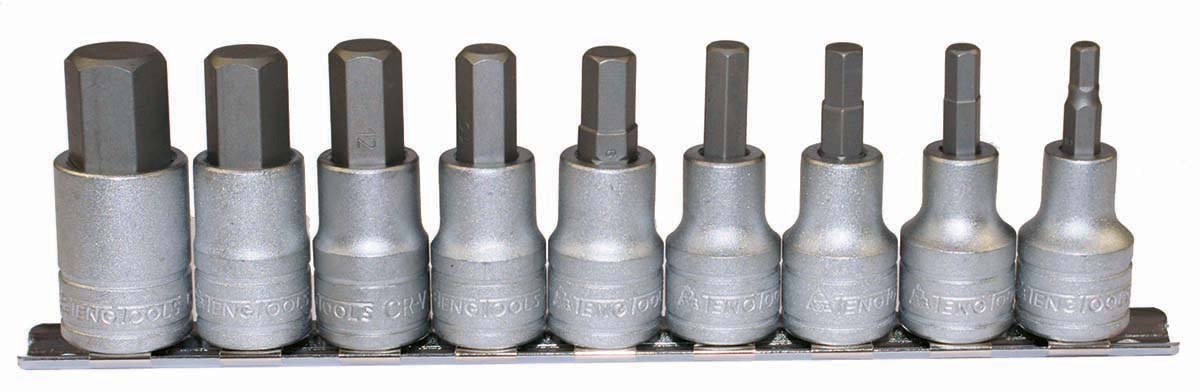 Teng Tools 9-Piece Metric 1/2 in Bit Socket Set , Hex Bit