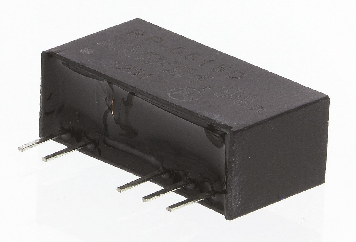 Recom RP DC-DC Converter, ±15V dc/ ±33mA Output, 4.5 → 5.5 V dc Input, 1W, Through Hole, +85°C Max Temp -40°C