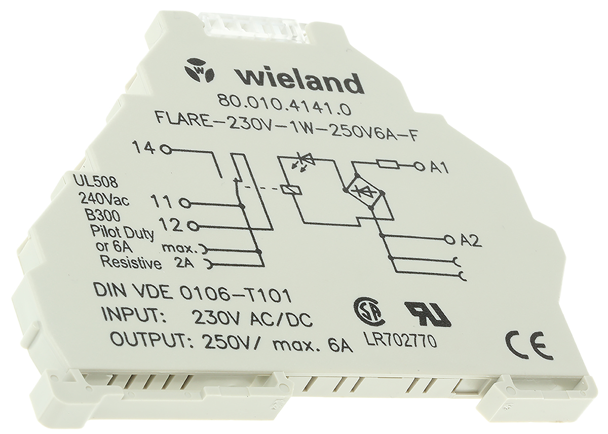 Wieland flare Series Interface Relay, DIN Rail Mount, 230V ac Coil, SPDT, 1-Pole