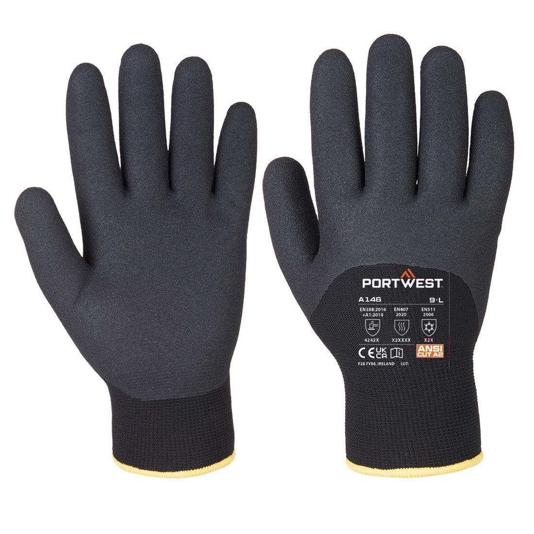 Portwest Black Polyester, Nitrile Sandy, Acrylic, Elastic Glove 60 mm
