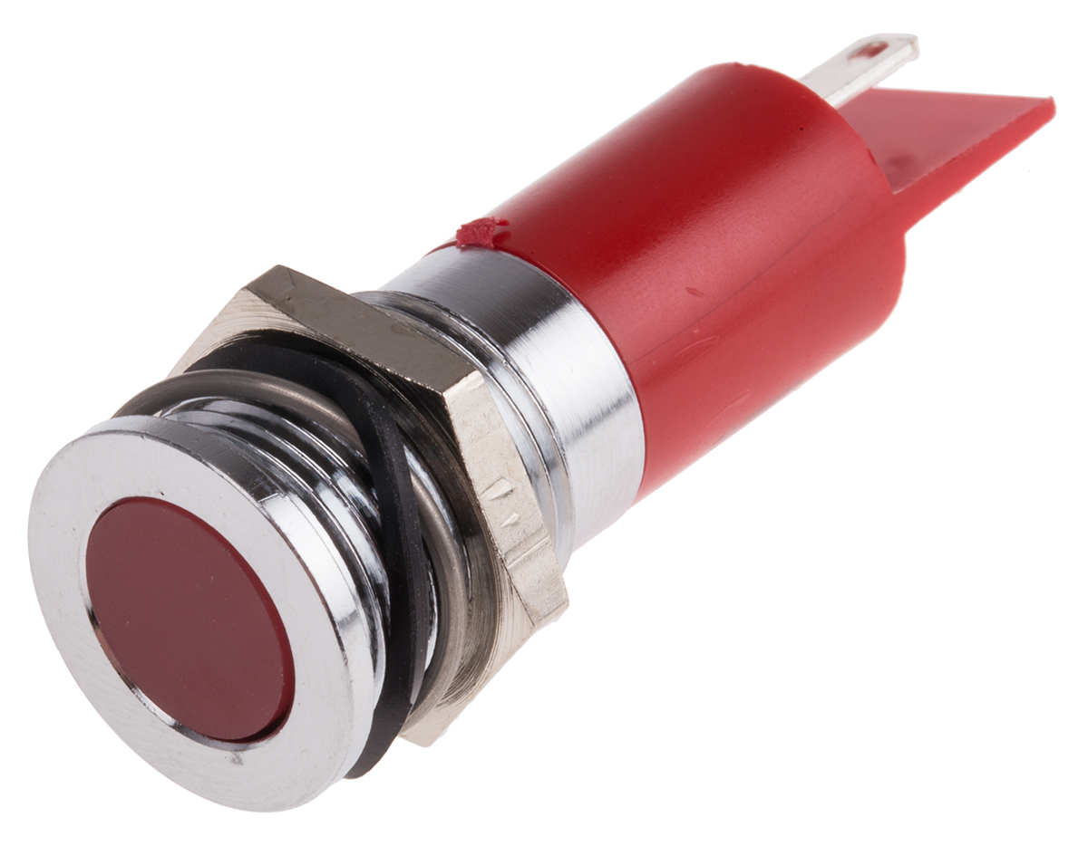 RS PRO Red Panel Mount Indicator, 24V dc, 14mm Mounting Hole Size, Solder Tab Termination, IP67