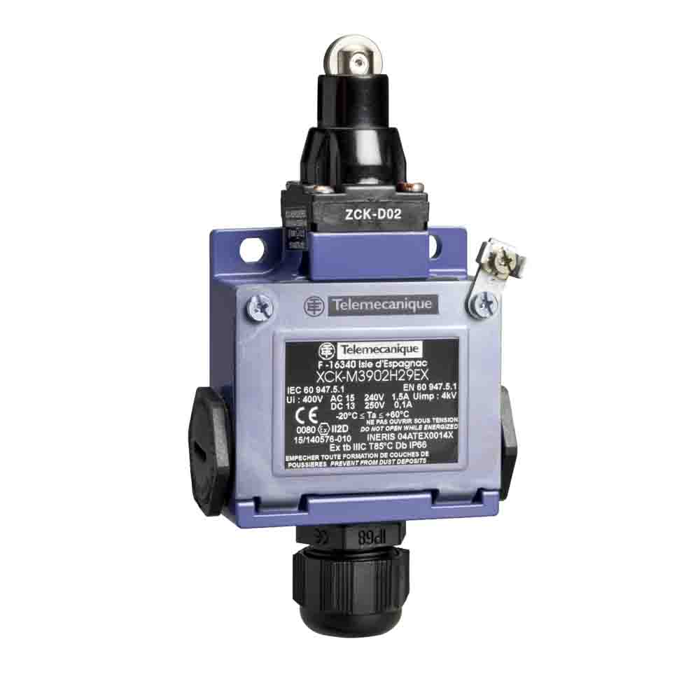 Telemecanique Sensors XCKM Series Roller Plunger Limit Switch, 2NC/1NO, IP66, 3P, Zinc Alloy Housing, 400V ac Max, 6A