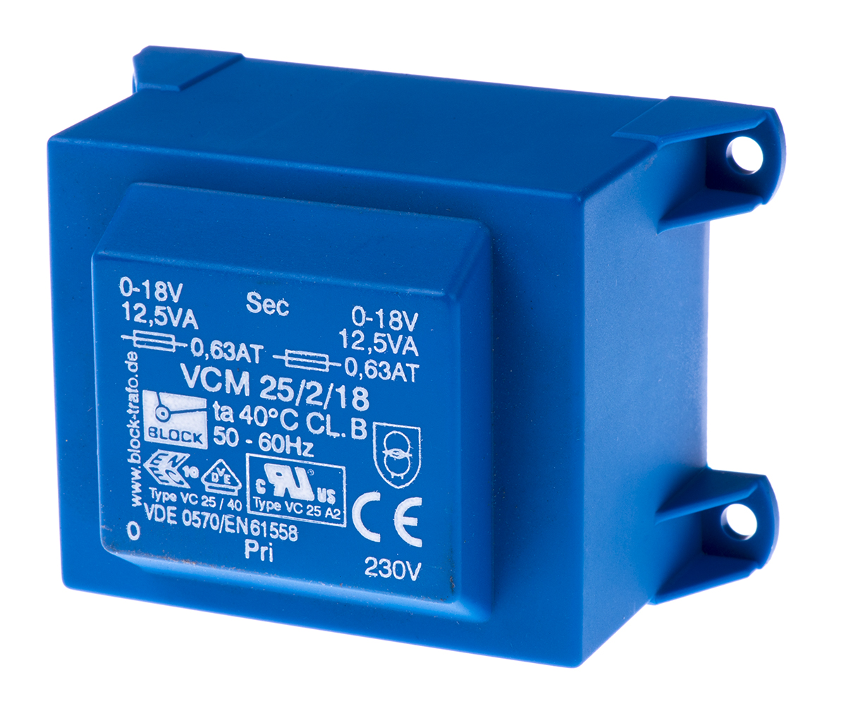 Block 18V ac 2 Output Through Hole PCB Transformer, 25VA