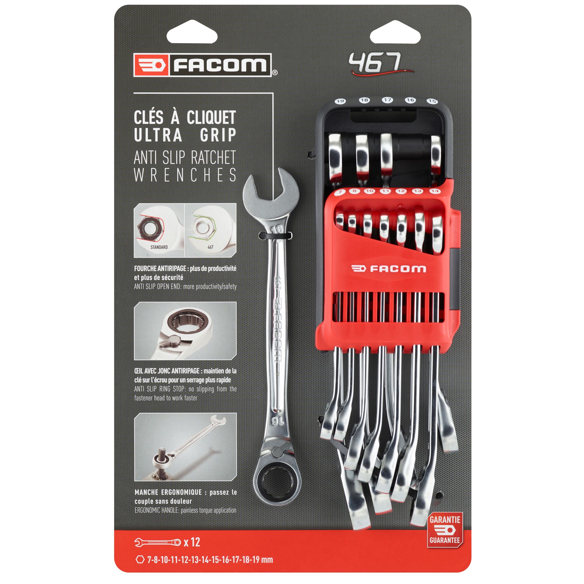 Facom 467B Series 12-Piece Spanner Set, 7 → 19 mm