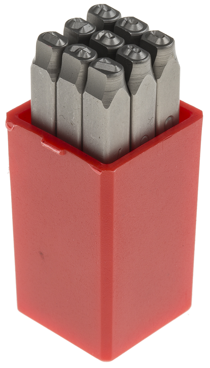 RS PRO 3mm x 9 Piece Engraving Number Punch Set, (0 → 8)