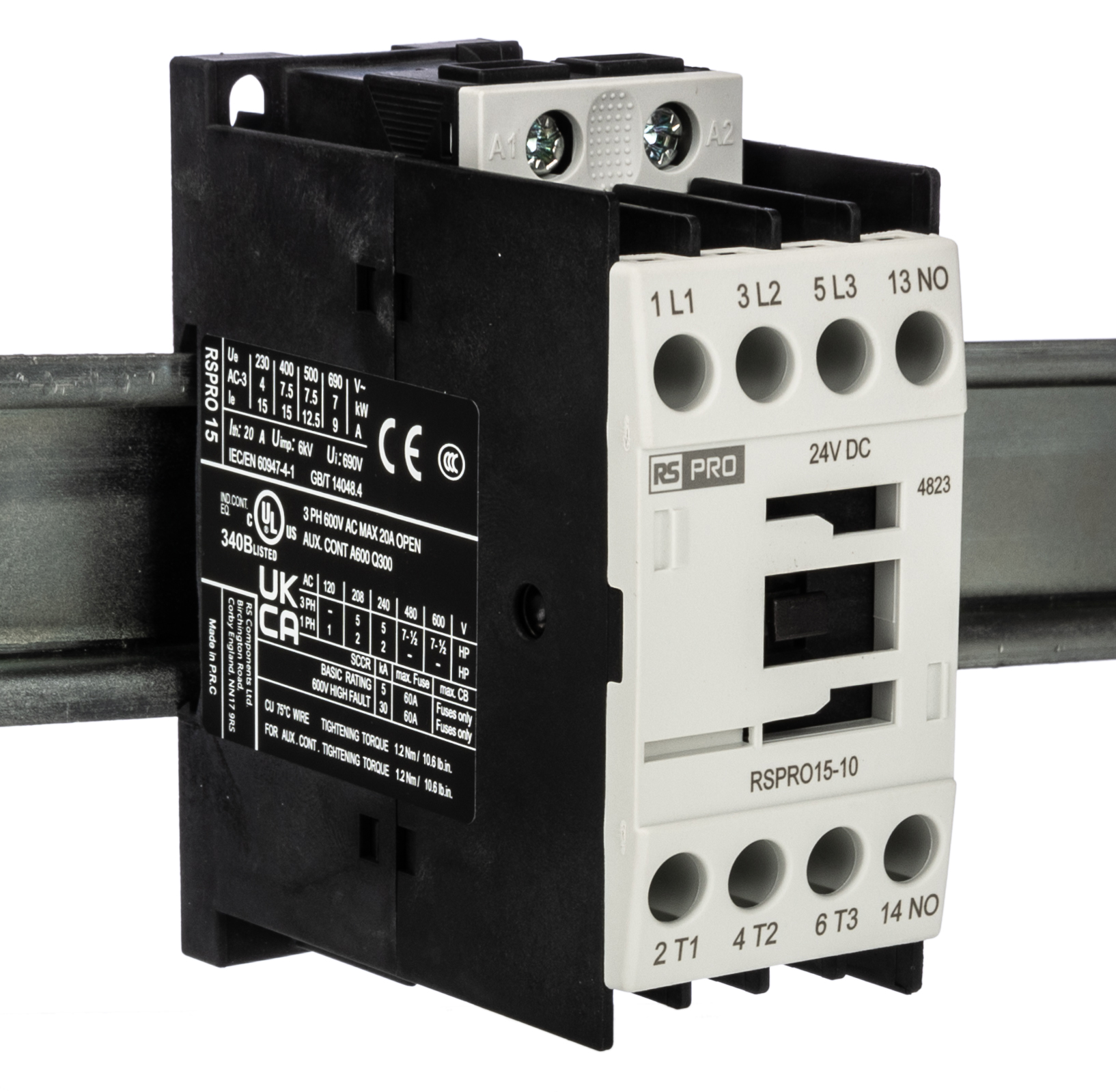 RS PRO Contactor, 24 V dc Coil, 3-Pole, 15 A, 7.5 kW 24 V, 1 NO, 690V