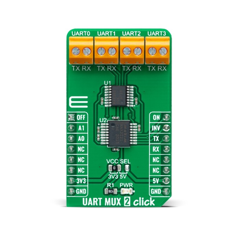 MikroElektronika UART MUX 2 Click MAX399 Sensor Add-On Board for Communication, Data-Acquisition Systems MIKROE-4494