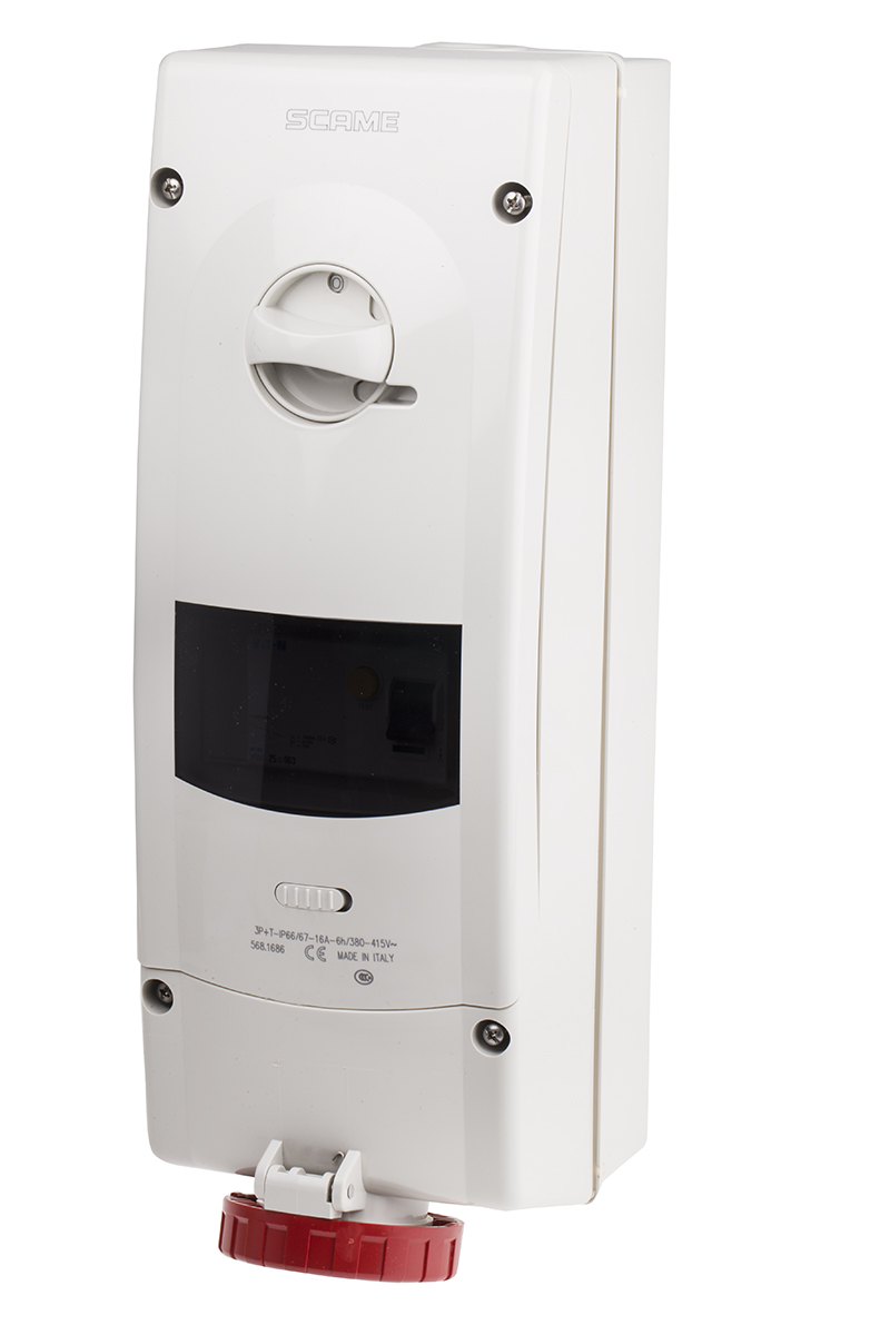 Scame, ADVANCE 2 IP67 Red Wall Mount 3P + E RCD Industrial Power Connector Socket, Rated At 16A, 415 V
